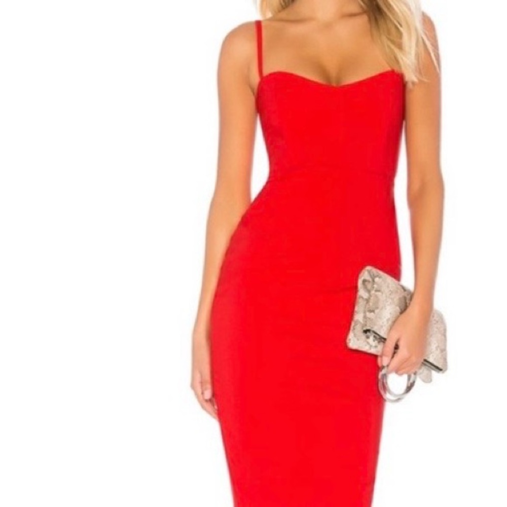 Nookie Red Midi Bodycon Dress with Spaghetti Straps